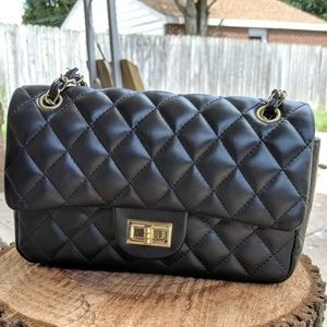 Black Quilted Medium Flap Bag